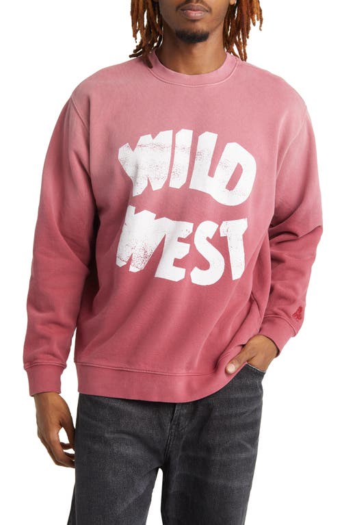 Wild West Ombré Cotton Graphic Sweatshirt in Washed Burgundy