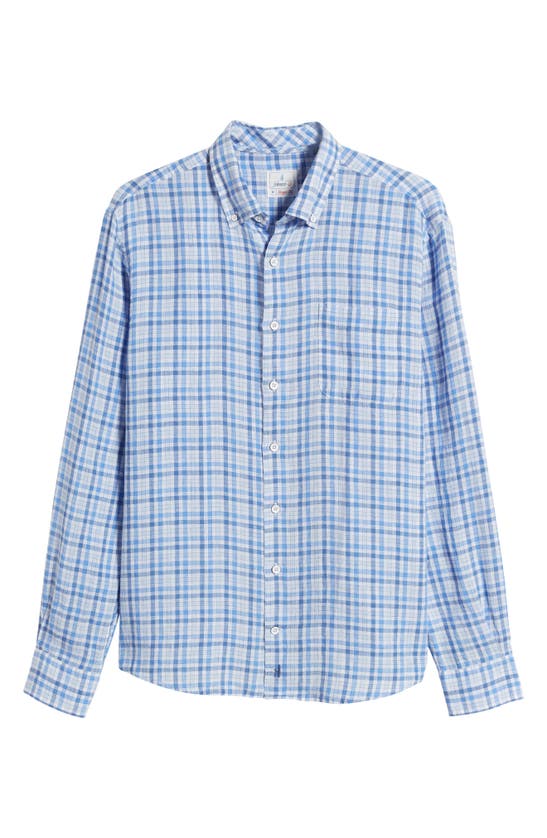 Shop Johnnie-o Bronx Check Linen Button-down Shirt In Laguna Blue