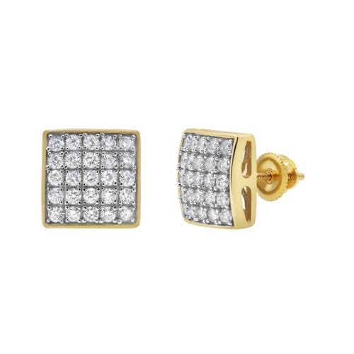 Luvmyjewelry Square Tile 14k Yellow Gold Diamond Earrings In 14k Yellow Gold