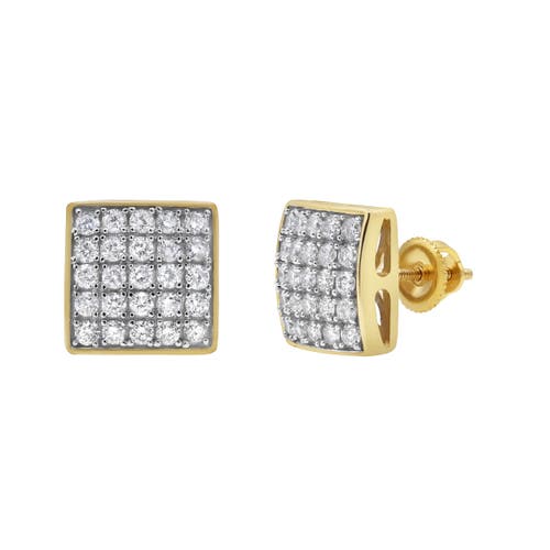 Shop Luvmyjewelry Square Tile 14k Yellow Gold Diamond Earrings