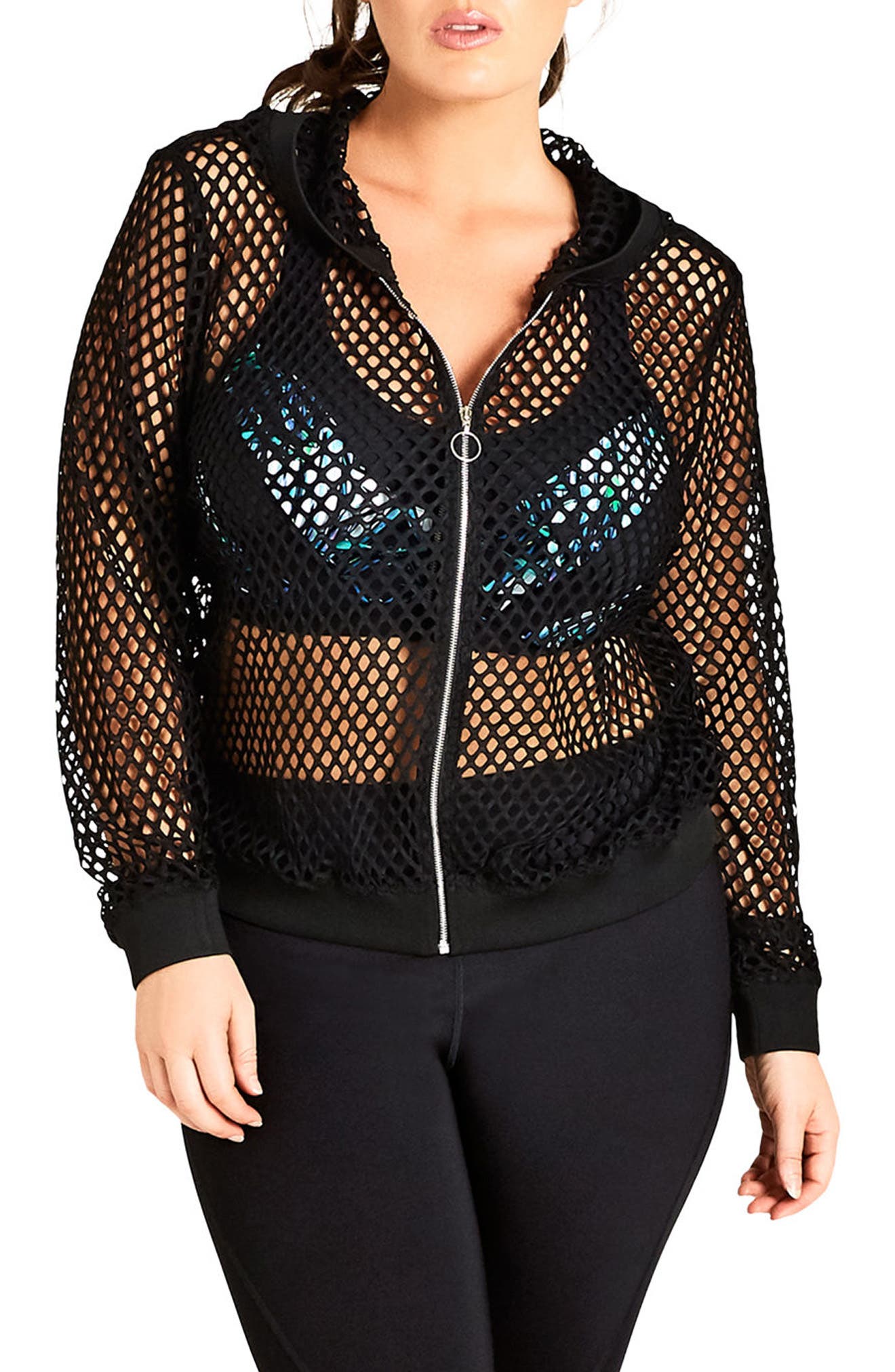 fishnet hoodie jacket