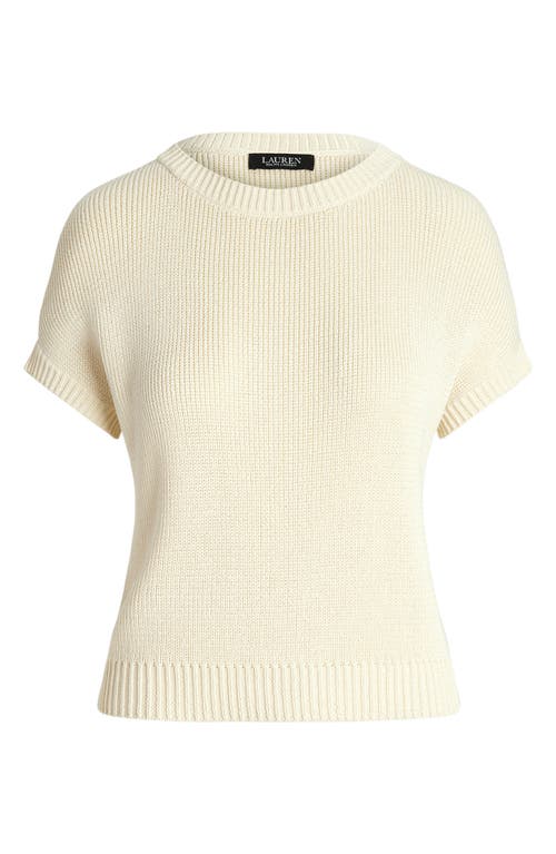 Shop Lauren Ralph Lauren Rib Knit Short Sleeve Sweater In Mascarpone Cream