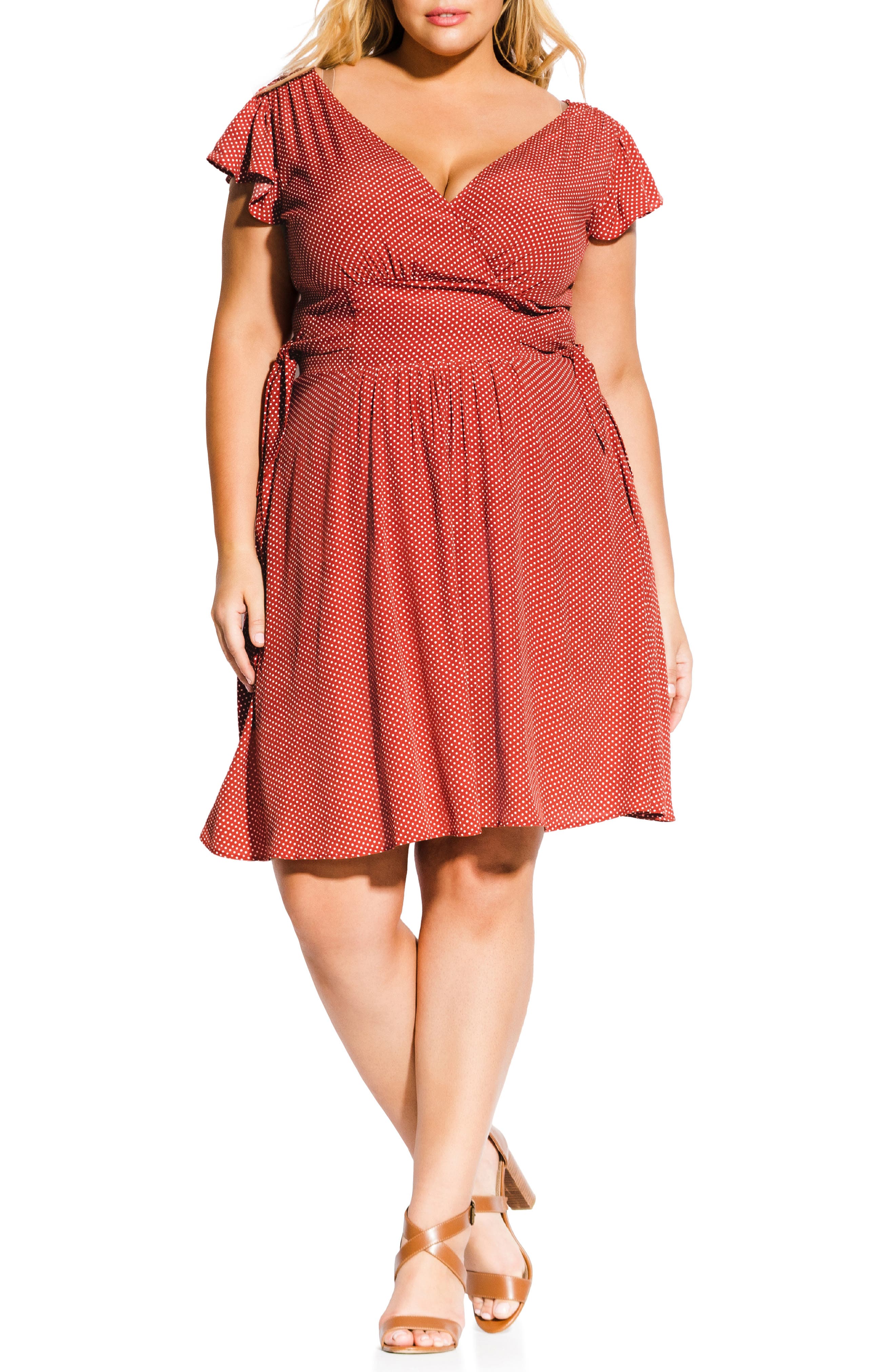 Plus Size City Chic Lucia Faux Wrap Dress, Orange