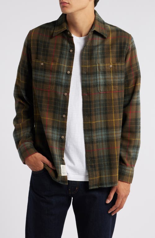 Schott Nyc Two-pocket Long Sleeve Flannel Button-up Shirt In Moss