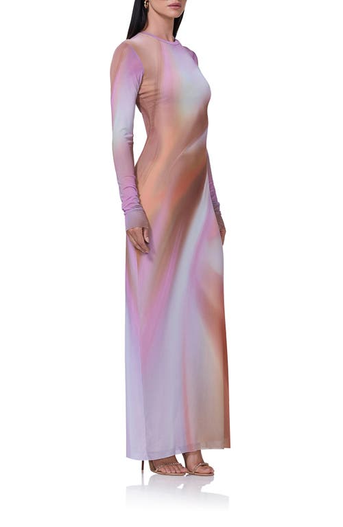 Shop Afrm Didi Long Sleeve Mesh Maxi Dress In Lilac Watercolor