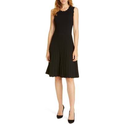 Tailored By Rebecca Taylor Scalloped Ribbed Dress, Black