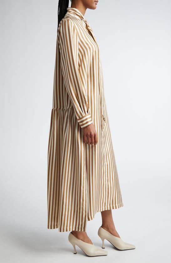 Shop Max Mara Faesite Stripe Long Sleeve Silk Twill Shirtdress In Honey