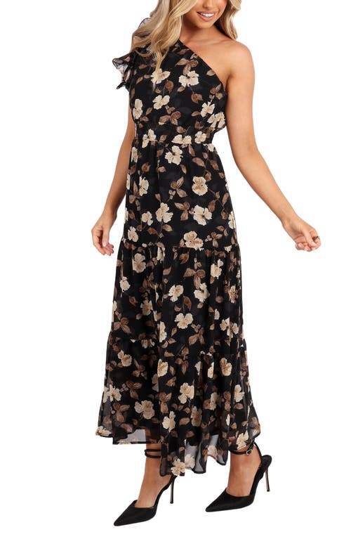 Petal And Pup Petal & Pup Layley Floral Print One-shoulder Maxi Dress In Black