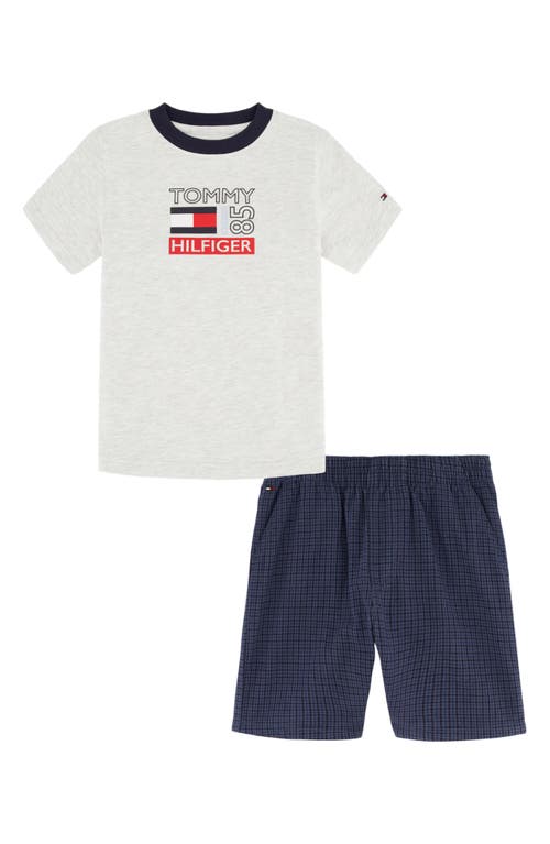 Shop Tommy Hilfiger Ringer Graphic T-shirt & Plaid Shorts Set In Heather Grey