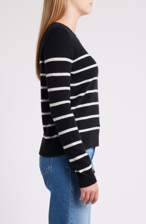 Caslonr Caslon(r) Cashmere Crewneck Sweater In Black- Ivory Stacy Stripe