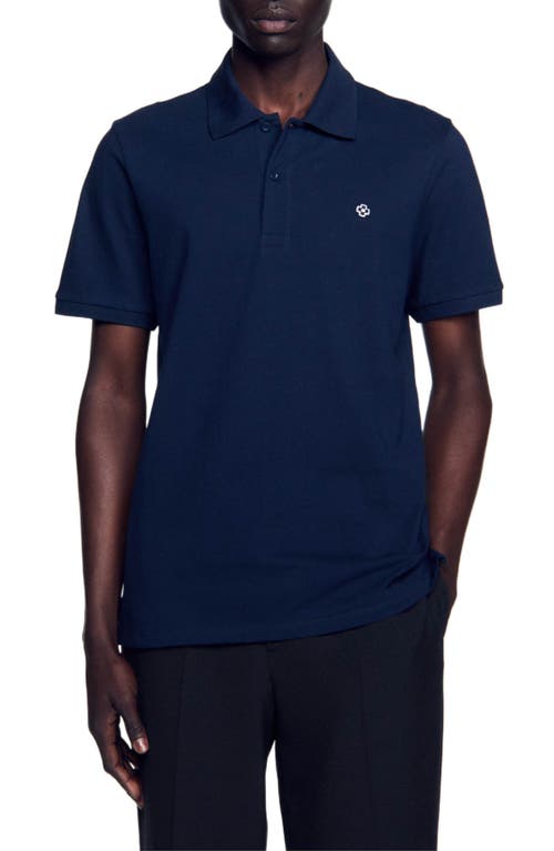 Shop Sandro Polo Shirt With Square Cross Patch In Navy Blue