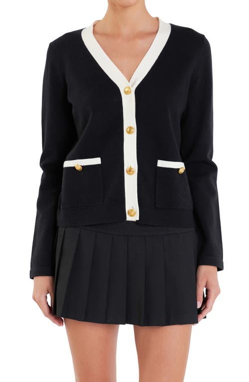 English Factory Contrast Edge Cardigan In Black