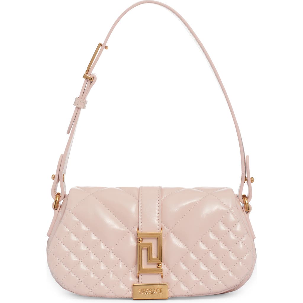 Versace Mini Greca Goddess Quilted Leather Shoulder Bag In Powder Blush/ Gold