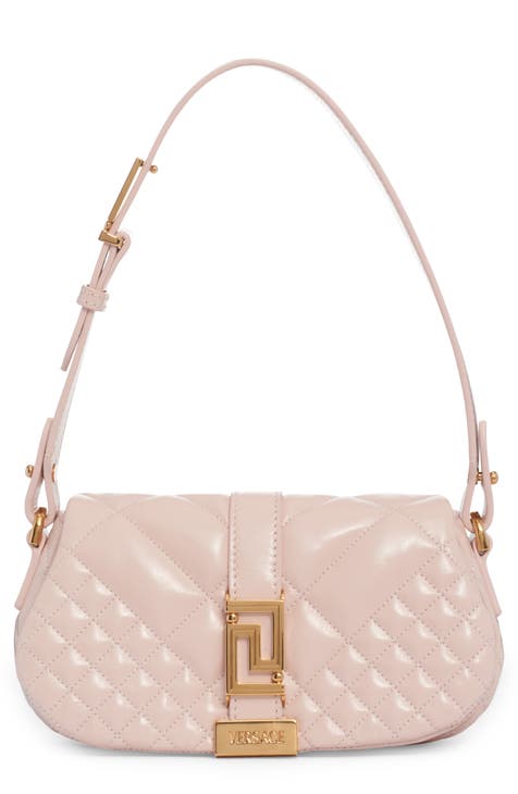 Chanel Pink Quilted Satin Crystal Logo Drawstring Backpack