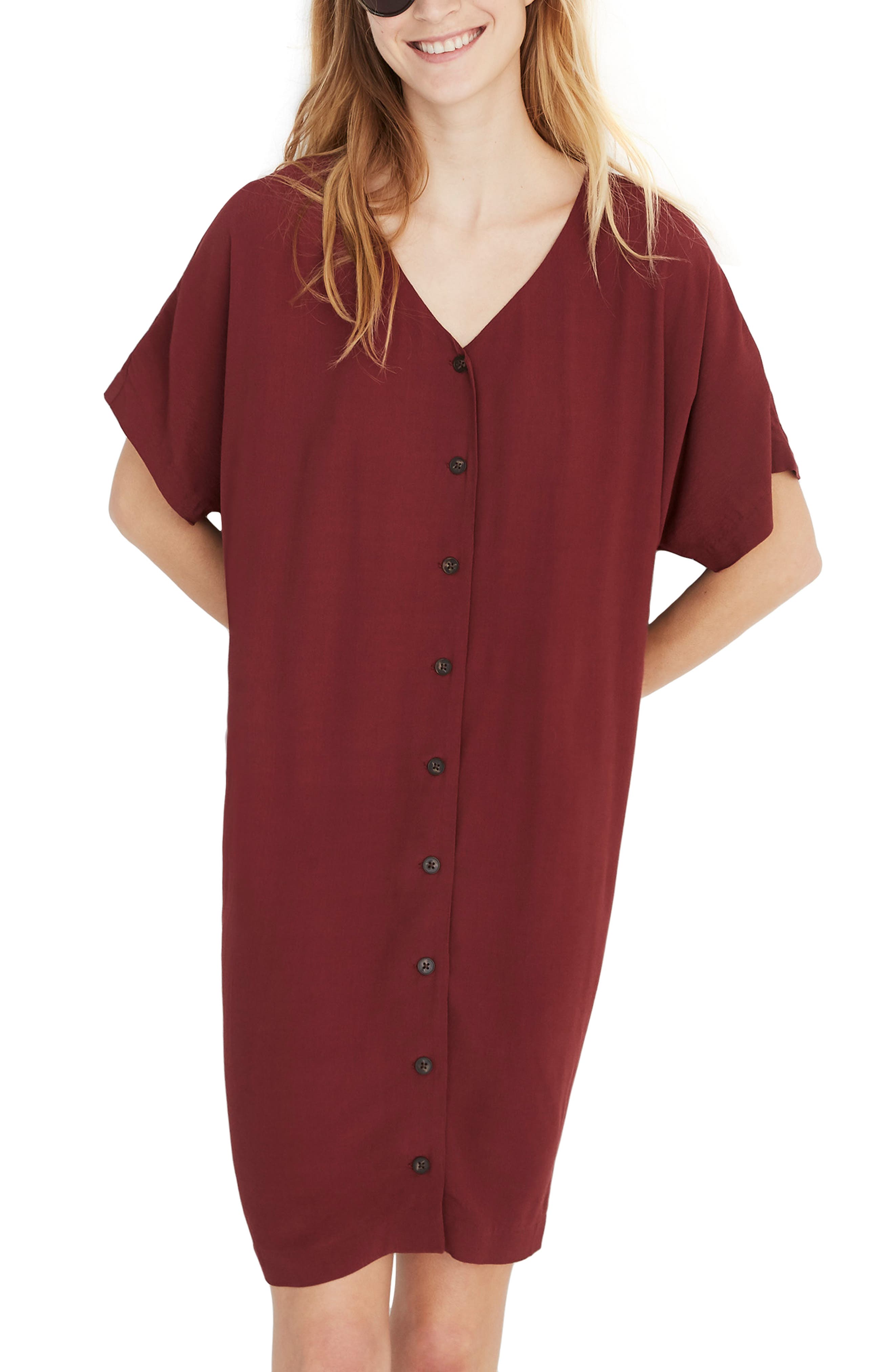 Madewell Button Front Easy Dress, Red