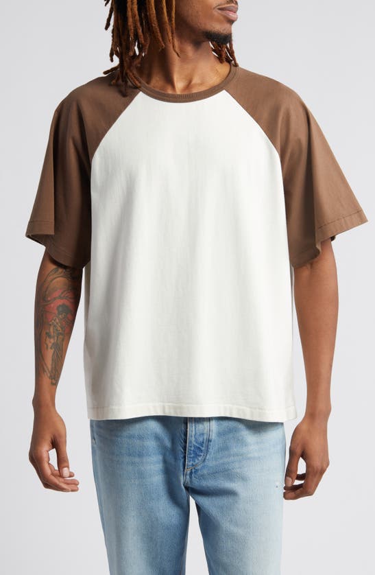 Shop Elwood Oversize Short Sleeve Raglan T-shirt In Soil/ Off White