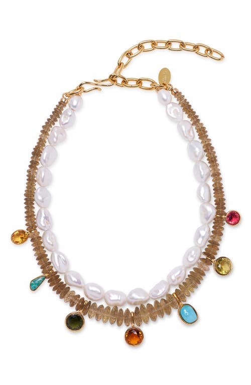 Lizzie Fortunato Color Wheel Freshwater Pearl Collar Necklace in Multi