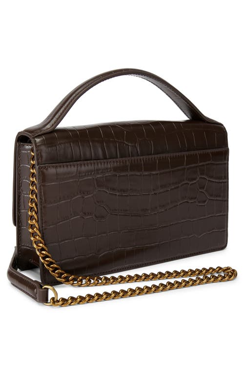 Kurt Geiger London Bond Croc Embossed Leather Top Handle Bag In Dark Brown