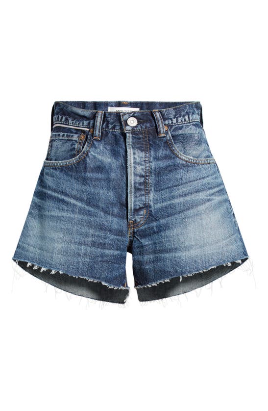 Shop Moussy Vintage Ford High Waist Denim Cutoff Shorts In Dark Blue