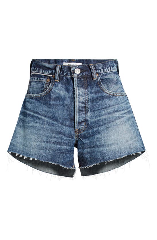 Moussy Ford High Waist Denim Cutoff Shorts In Dark Blue