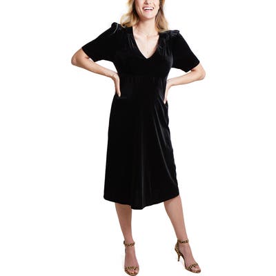 Ingrid & Isabel Velvet V-Neck Midi Maternity Dress, Black