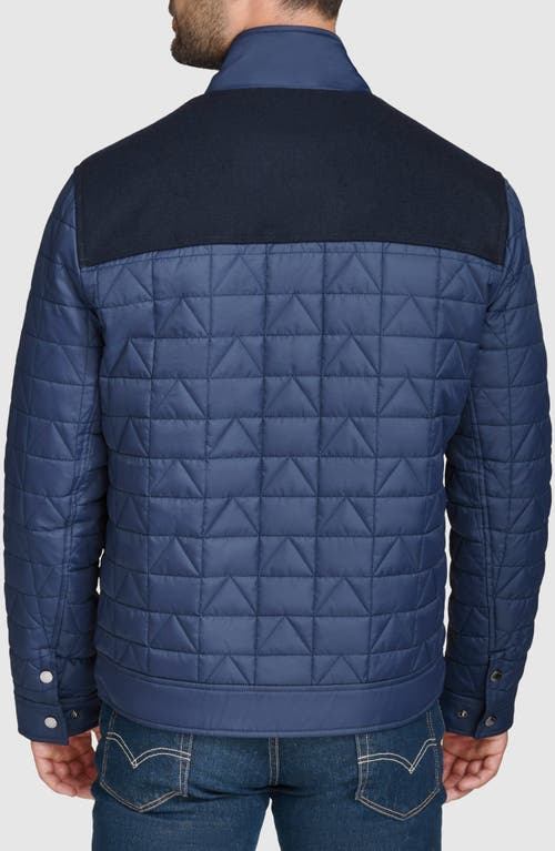 Shop Cole Haan Mixed Media Quilted Jacket In Navy