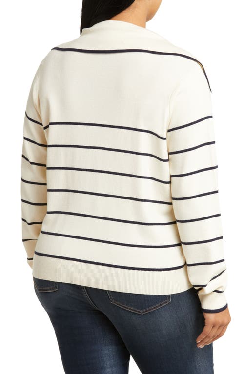 By Design Hadley Stripe Button Front Cardigan In Gardenia/navy Blazer
