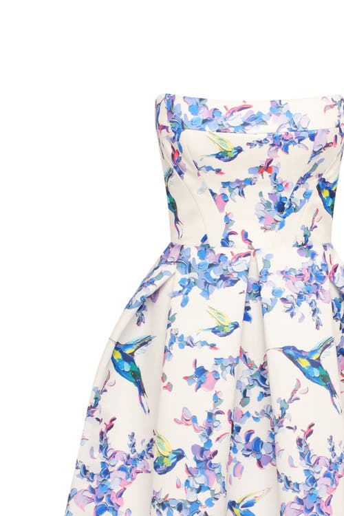 Milla Strapless Midi Dress With Bird And Flower Print, Garden Of Eden In Lavender Birds