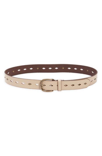 Shop Frye Diamond Perforated Leather Belt In Cream/antique Brass