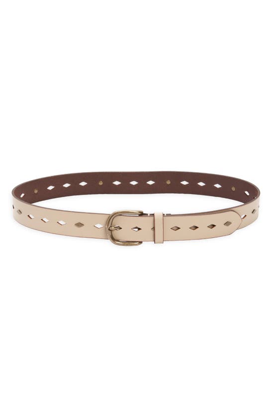 Shop Frye Diamond Perforated Leather Belt In Cream / Antique Brass