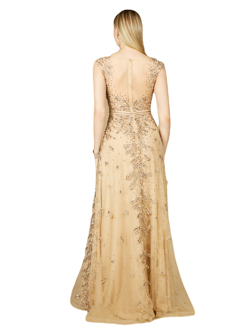 Lara New York Inspired Lace Gown With Cap Sleeves In Gold