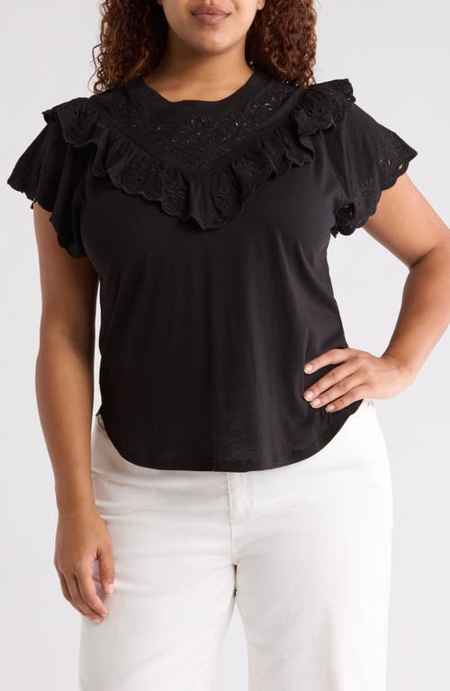 Eyelet Ruffle T-Shirt in Black