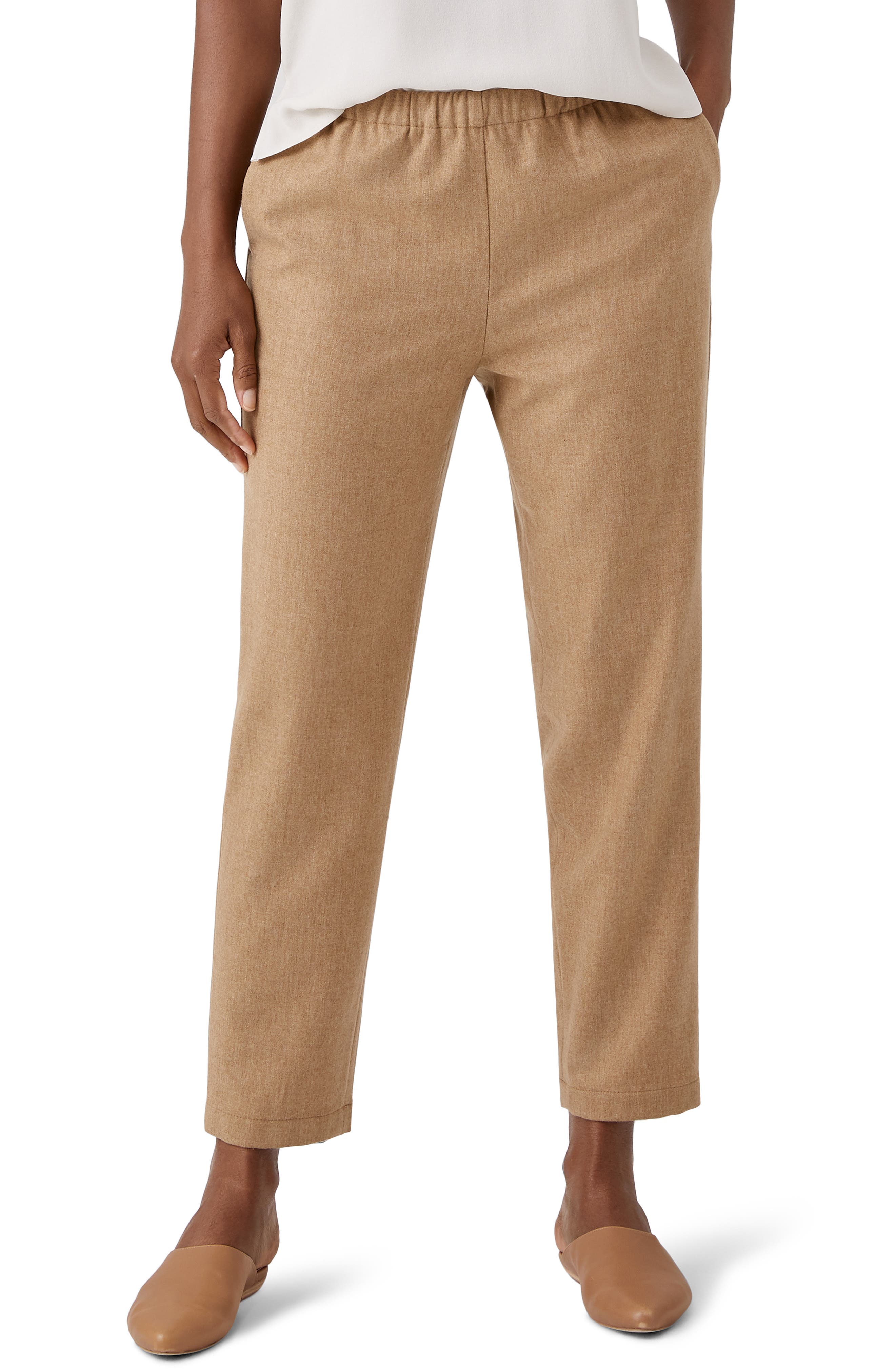 Eileen Fisher Wool Tapered Ankle Pants In Honey