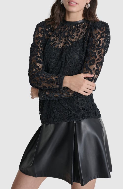 Shop Dkny Floral Mesh Lace Long Sleeve Top In Black