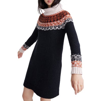 Madewell Fair Isle Turtleneck Sweater Dress, Black