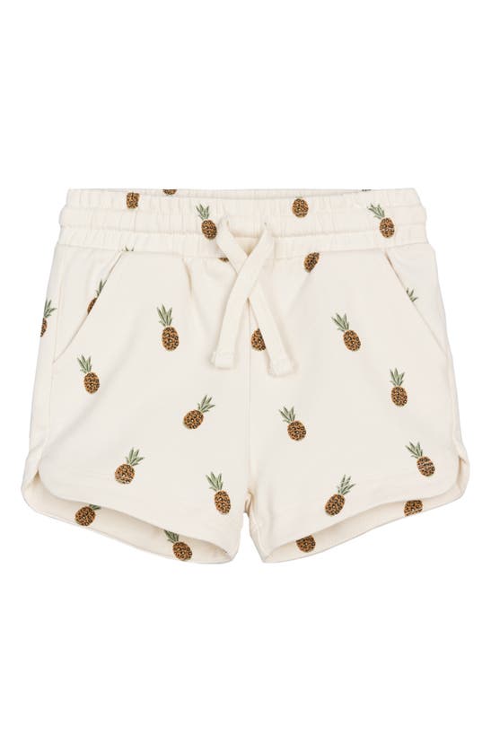 Shop Miles The Label Kids' Pineapple Print Organic Cotton Shorts In Beige
