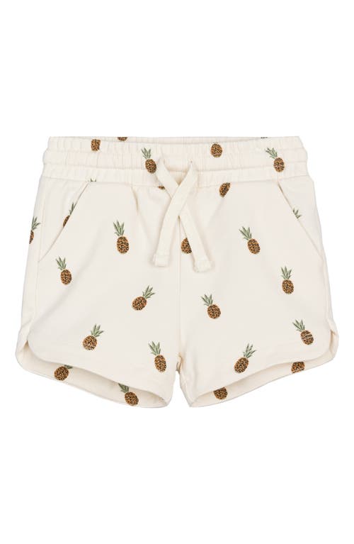 MILES THE LABEL Kids' Pineapple Print Organic Cotton Shorts in Beige at Nordstrom, Size 6