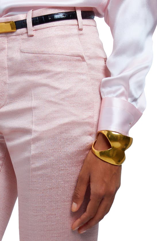 Shop Tom Ford Broken Metallic Wool Blend Ankle Pants In Powdery Pink