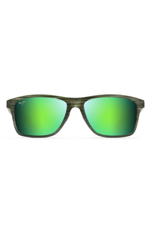 Maui Jim Onshore 58mm Polarized Rectangular Sunglasses in Olive Stripe Fade at Nordstrom