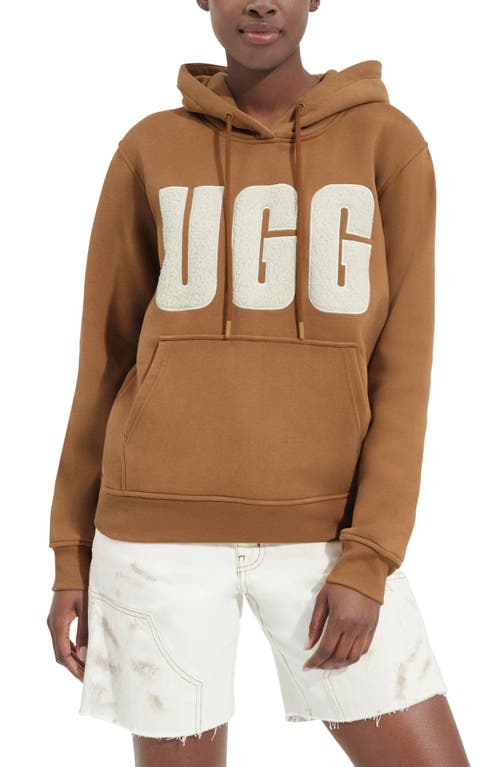 UGG(r) Rey Fluffy Logo Hoodie in Chestnut /Plaster