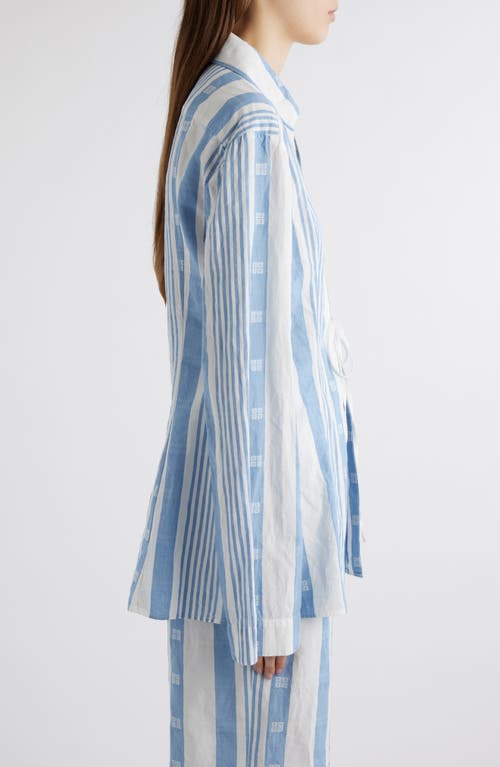 Shop Givenchy 4g Mixed Stripe Front Tie Cotton & Linen Tunic In Blue/off White