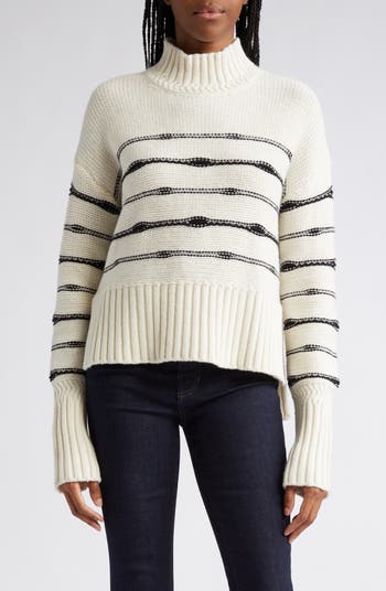 Veronica Beard Viori Stripe Wool Blend Mock Neck Sweater