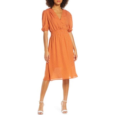Fraiche By J Smocked Waist Midi Dress, Orange