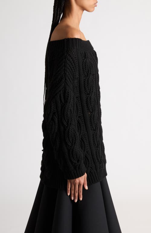 VALENTINO VALENTINO GARAVANI CABLE KNIT OFF THE SHOULDER VIRGIN WOOL SWEATER 