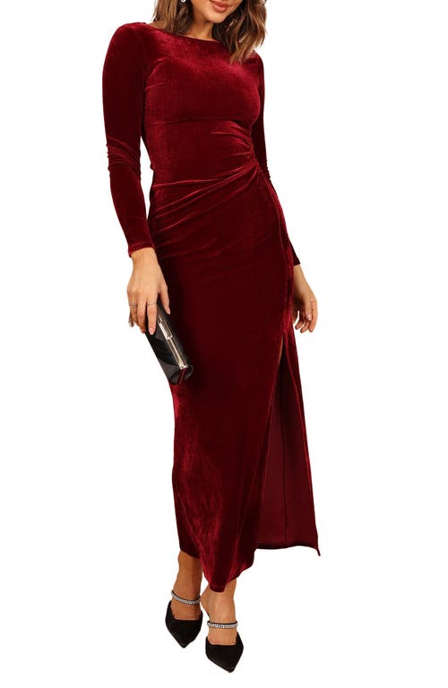 Petal And Pup Petal & Pup Sarine Cutout Long Sleeve Velvet Maxi Cocktail Dress In Brown