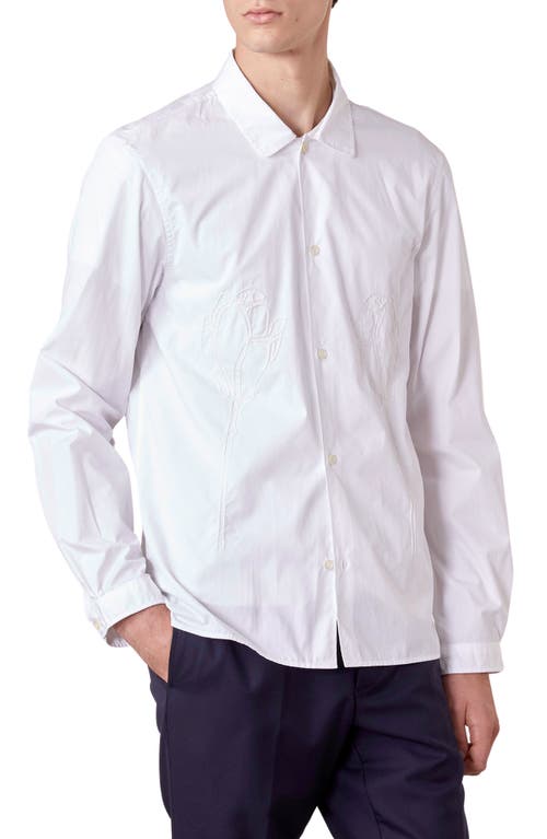 Officine Générale Eloan Embroidered Button-Up Shirt White at Nordstrom,