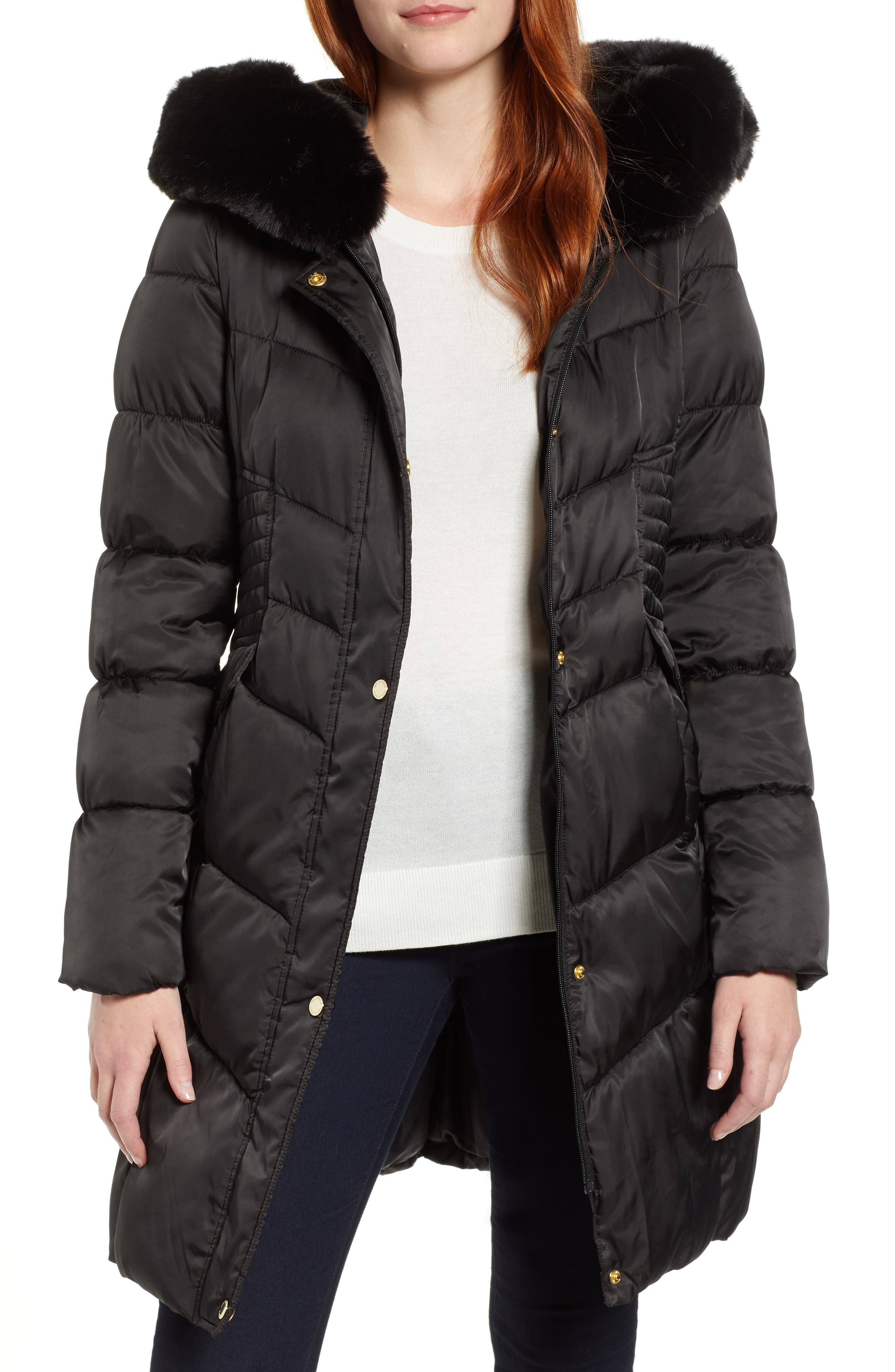 via spiga faux fur trim puffer jacket