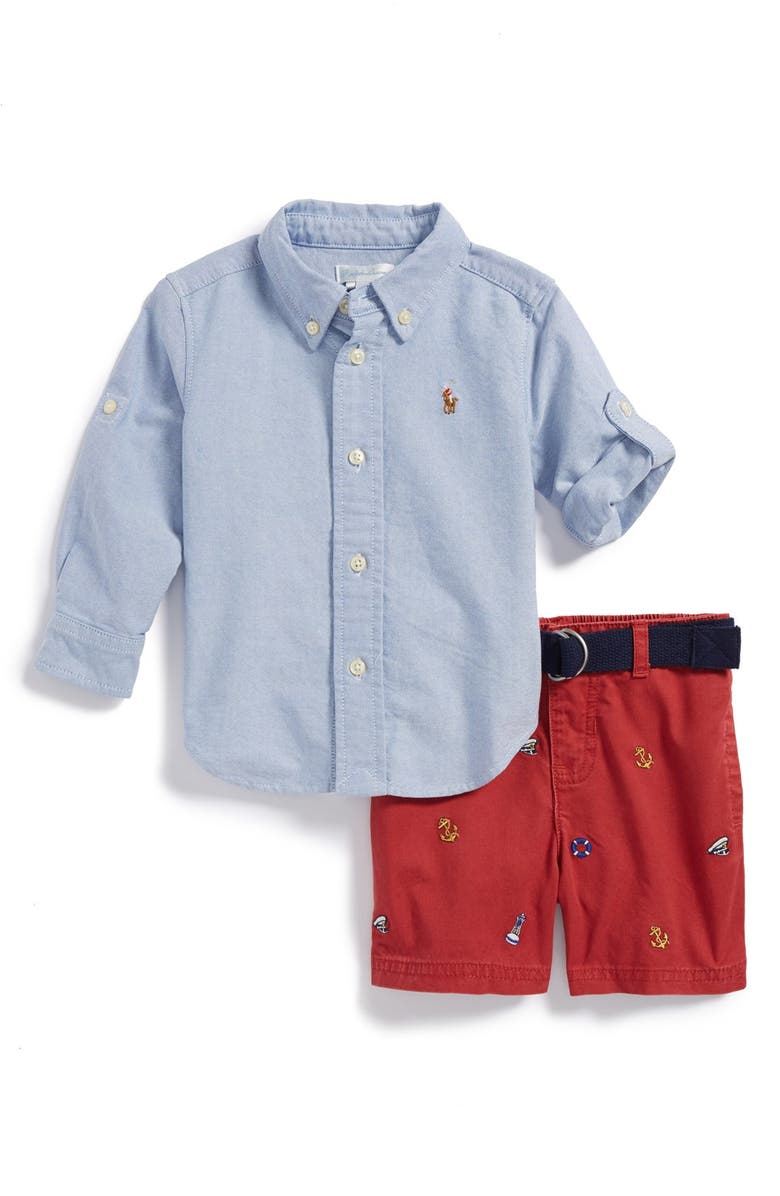 Ralph Lauren Oxford Shirt & Embroidered Shorts (Baby Boys) | Nordstrom