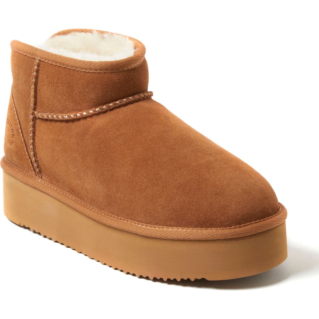 Dearfoams Kingston Genuine Shearling Platform Bootie In Chestnut