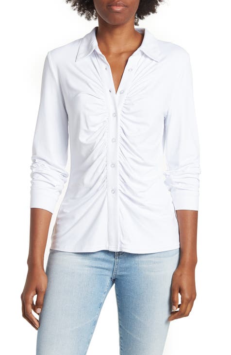 Carla Ruched Button-Up Blouse